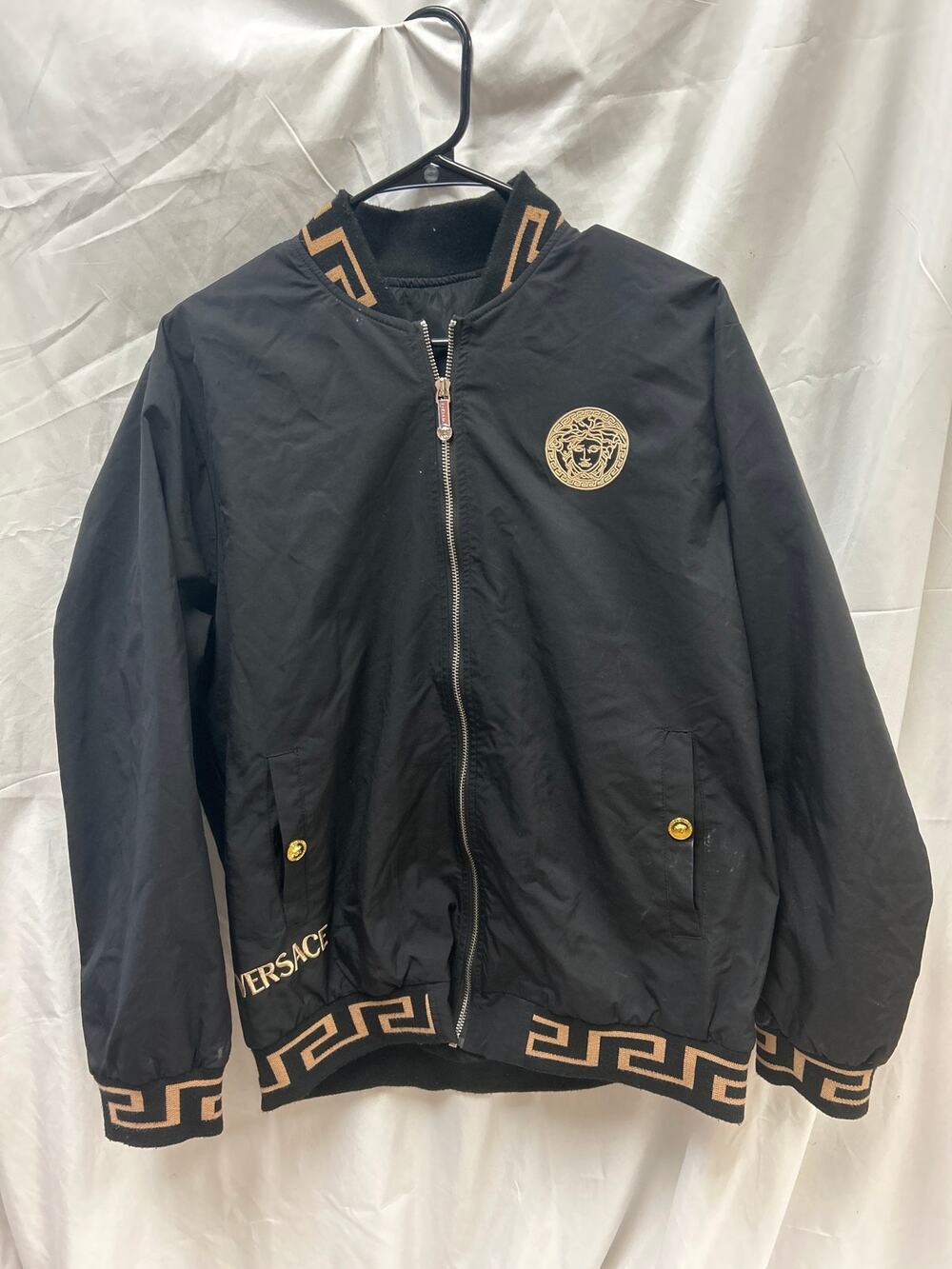 Versace Medusa Greca Black Gold Nylon Bomber Jacket Logo Designer Luxury
